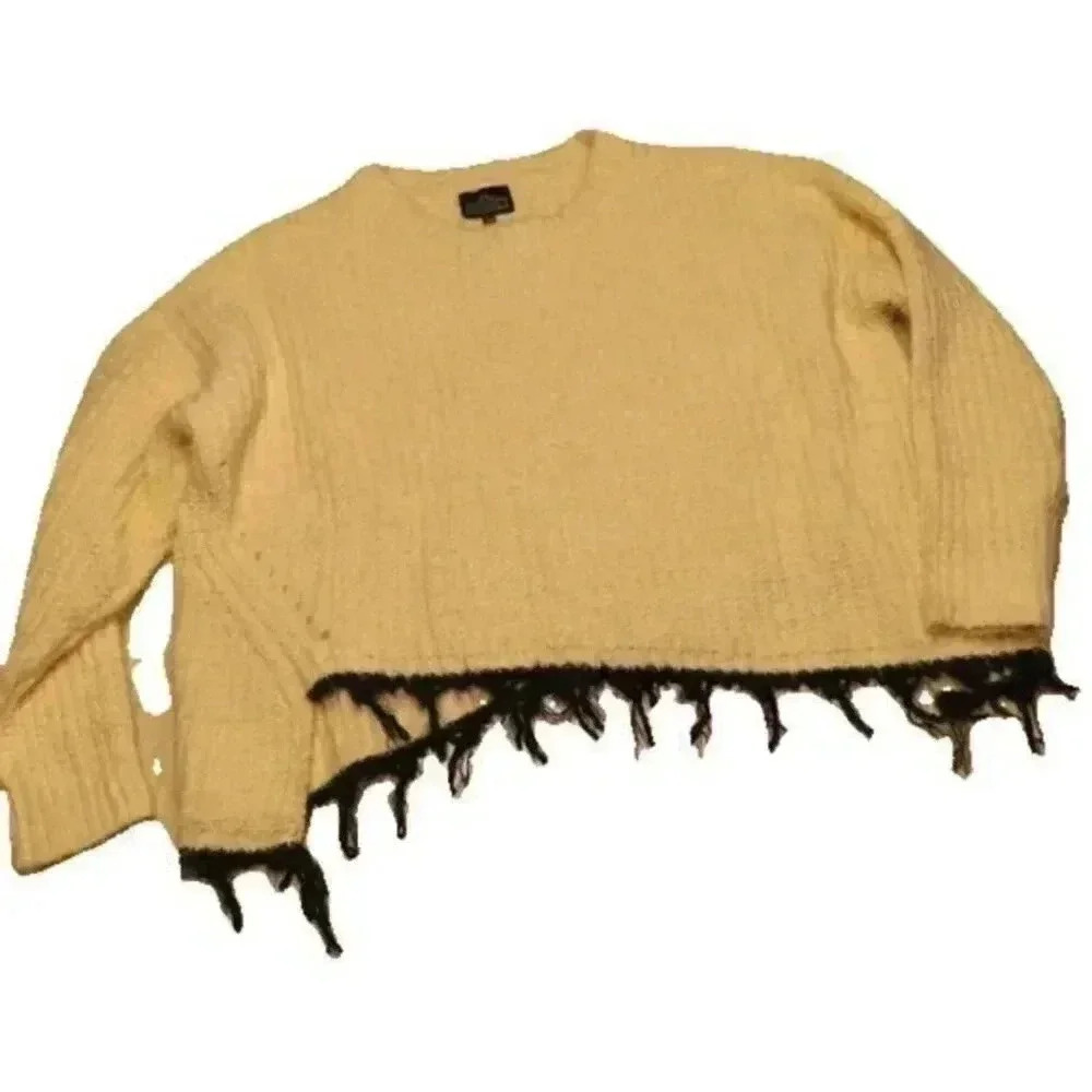 Angie Women Asymmetrical Sweater with Fringe Hem Size Med